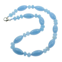 Aquamarine Necklace, zinc alloy lobster clasp, Oval, natural, March Birthstone  Approx 16.5 Inch 