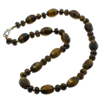 Tiger Eye Necklace, zinc alloy lobster clasp, natural  Approx 17 Inch 