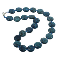 Dyed Marble Necklace, zinc alloy lobster clasp, Flat Round, blue Approx 17 Inch 