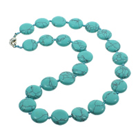 Turquoise Jewelry Necklace, Natural Turquoise, zinc alloy lobster clasp, Flat Round, natural, blue Approx 17 Inch 