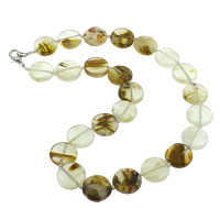 Agate Necklace, zinc alloy lobster clasp, Flat Round, natural Approx 17 Inch 