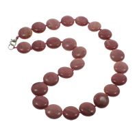 Dyed Marble Necklace, zinc alloy lobster clasp, Flat Round, dark red Approx 17 Inch 