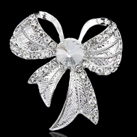 Crystal Brooch, Zinc Alloy, with Crystal, Bowknot, platinum color plated, with rhinestone, nickel, lead & cadmium free 
