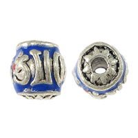 DIY Buddha Beads, Zinc Alloy, Drum, silver color plated, imitation cloisonne & Buddhist jewelry & om mani padme hum & enamel & blacken, blue Approx 3mm 