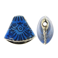 Perles cône en alliage de zinc, Placage de couleur argentée, imitation Cloisonné & émail & noircir, bleu Environ 2mm Vendu par PC