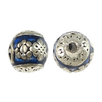 Enamel Zinc Alloy Beads, Drum, silver color plated, imitation cloisonne & blacken, blue Approx 2mm 
