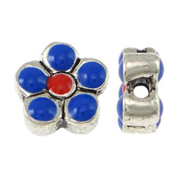 Zinc Alloy Flower Beads, silver color plated, double-sided enamel & imitation cloisonne & blacken Approx 0.5mm 