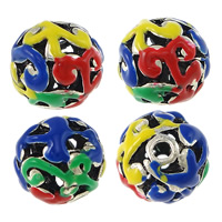 Enamel Zinc Alloy Beads, Round, silver color plated, imitation cloisonne & hollow & blacken, multi-colored Approx 2mm 