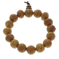 16 Perlen Mala, Pfirsichkern, mit elastische Nylonschnur, rund, buddhistischer Schmuck, gelb, 14-15mm, Länge:ca. 7.5 ZollInch, 16PCs/Strang, verkauft von Strang