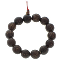 Handgelenk-Mala, Schwarz Padauk, mit elastische Nylonschnur, rund, buddhistischer Schmuck, schwarz, 14mm, Länge:ca. 7.5 ZollInch, 14PCs/Strang, verkauft von Strang
