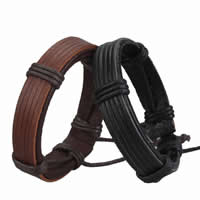Cowhide Bracelets, with Waxed Cotton Cord, adjustable 13mm .5 Inch 