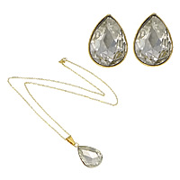 Fashion Stainless Steel Jewelry Sets, earring & necklace, with Crystal, Teardrop, gold color plated, oval chain & faceted, clear Approx 20 Inch 