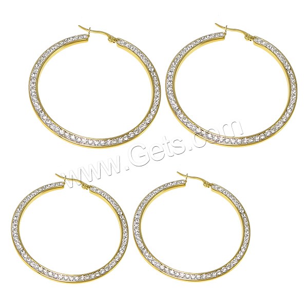 Stainless Steel Hoop Earring, with Rhinestone Clay Pave, gold color plated, different size for choice, Sold By Pair