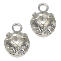 Glass Brass Pendants, with Glass, Flat Round, platinum color plated, faceted Approx 0.5mm 
