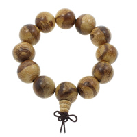 Wrist Mala, Cedar, with nylon elastic cord, Round, Buddhist jewelry, coffee color, 20mm Approx 7.5 Inch 