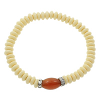 Wrist Mala, Resin, with rhinestone brass spacer & Red Agate, Rondelle, Buddhist jewelry, beige  Approx 7.5 Inch 
