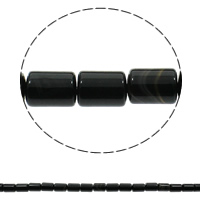 Natürliche schwarze Achat Perlen, Schwarzer Achat, Zylinder, 10x14mm, Bohrung:ca. 1mm, Länge:ca. 15.7 ZollInch, ca. 28PCs/Strang, verkauft von Strang