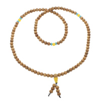 108 Mala Beads, Golden Sandalwood, with nylon elastic cord & turquoise & Glass, Round, Buddhist jewelry, yellow, 6mm, 7mm Approx 25 Inch 