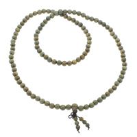 108 Perlen Mala, Aloewood, mit elastische Nylonschnur, rund, buddhistischer Schmuck, hellgrün, 8mm, Länge:ca. 32 ZollInch, 108PCs/Strang, verkauft von Strang