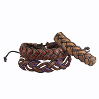 Cowhide Bracelets, with Waxed Cotton Cord, braided bracelet & adjustable 16mm Inch 