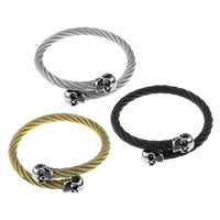 Stainless Steel Bangle, Skull, plated, adjustable & with rhinestone & blacken 6mm, Inner Approx Approx 7 Inch 