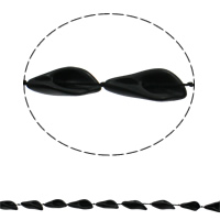 Natürliche schwarze Achat Perlen, Schwarzer Achat, Blatt, 16x28x8mm, Bohrung:ca. 1mm, Länge:ca. 16.5 ZollInch, ca. 12PCs/Strang, verkauft von Strang