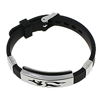 Bracelet en acier inoxydable Silicone, avec silicone, réglable, noire  10mm Environ 9 pouce, Vendu par brin