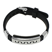 Bracelet en acier inoxydable Silicone, avec silicone, réglable, noire  10mm Environ 9 pouce, Vendu par brin