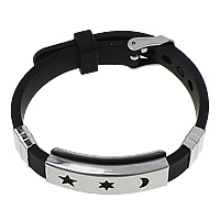 Silicone Stainless Steel Bracelets, with Silicone, adjustable, black  10mm Approx 9 Inch 