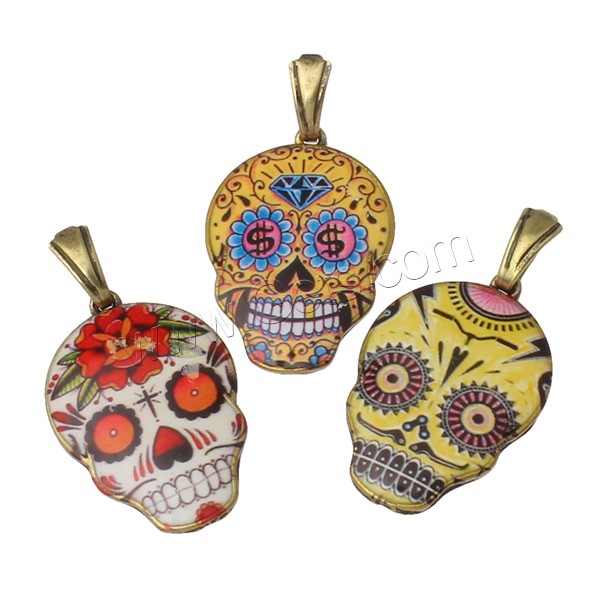 Zinc Alloy Skull Pendants, plated, different size for choice & different designs for choice & enamel, nickel, lead & cadmium free, 5PCs/Bag, Sold By Bag