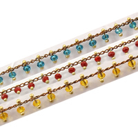Kristall Perlen Kette, mit Messing, plattiert, handgefertigt & facettierte, mehrere Farben vorhanden, 2x3x0.5mm, 2x3mm, 6mm, verkauft von m