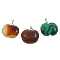 Gemstone Brass Pendants, with brass bail, Apple, natural Approx 