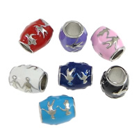 Enamel Zinc Alloy European Beads, Oval, platinum color plated, without troll Approx 5mm 