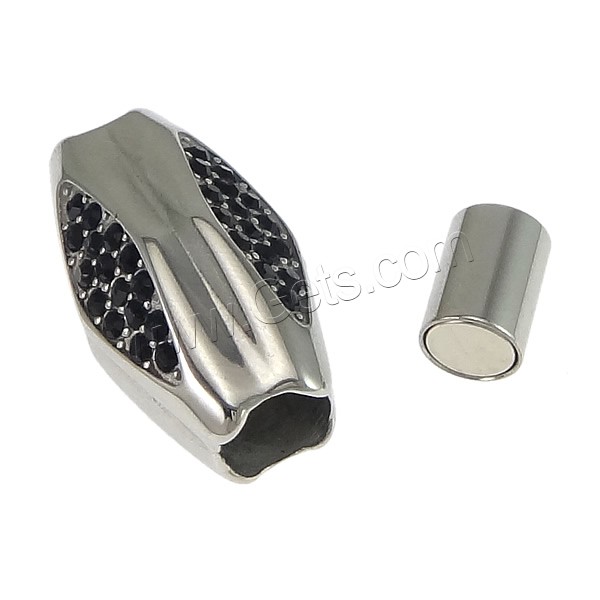 Round Stainless Steel Magnetic Clasp, Rhombus, plated, with rhinestone, more colors for choice, 25x13.5mm, Hole:Approx 6mm, Sold By PC