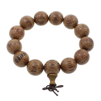 Wrist Mala, Aloewood, with nylon elastic cord, Round, Buddhist jewelry coffee color Approx 7.5 Inch 