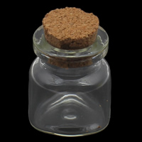 Glass Bead Container, with wood stopper, transparent 