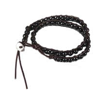 Wrap Bracelets, Black Agate, with cowhide cord, zinc alloy clasp, platinum color plated, faceted & , 6mm Approx 16 Inch, Approx 