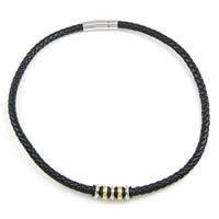 PU шнур ожерелье, Искусственная кожа, с Нержавеющая сталь 316, Другое покрытие, черный 6mm, длина:18.5 дюймовый, продается Strand