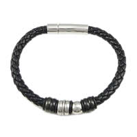 Men Bracelet, PU Leather, with Stainless Steel, plated 6mm .5 Inch 