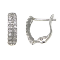 Cubic Zirconia Micro Pave Sterling Silver Earring, 925 Sterling Silver, platinum plated, micro pave cubic zirconia 