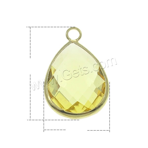 Crystal Brass Pendants, with Brass, Teardrop, gold color plated, different size for choice & faceted, Topaz, Hole:Approx 2mm, Sold By PC