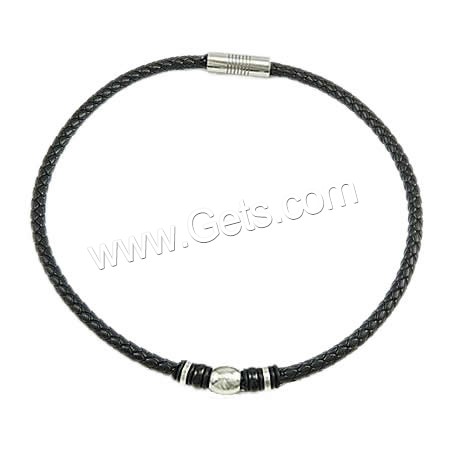 PU Leather Cord Necklace, with Stainless Steel, different length for choice, black, 11x10mm, 3x10mm, 2x9mm, 6mm, Sold By Strand