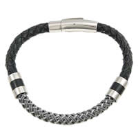 Cowhide Bracelets, with 316L Stainless Steel, plated, black 6mm Inch 
