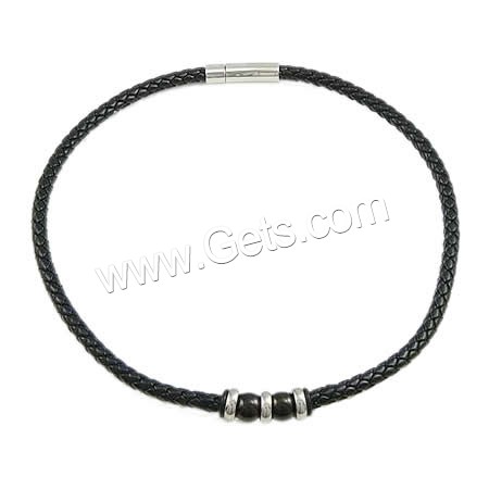 PU шнур ожерелье, Искусственная кожа, с нержавеющая сталь, Другое покрытие, различной длины для выбора, черный, 3x10mm,6x9mm, 6mm, продается Strand
