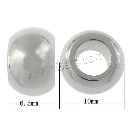 Stainless Steel European Beads, 304 Stainless Steel, Rondelle, plated, Customized, more colors for choice, 6.5x10mm, Hole:Approx 5mm, Sold By PC