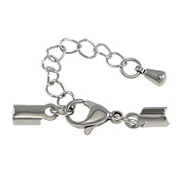 Stainless Steel Lobster Claw Cord Clasp, with cord tip, original color 35mm 