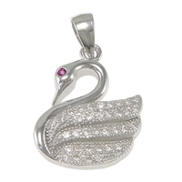 Cubic Zirconia Micro Pave Sterling Silver Pendant, 925 Sterling Silver, Swan, micro pave 35 pcs cubic zirconia Approx 