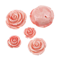 Fluted Giant Clam Beads, Flower, Carved pink 