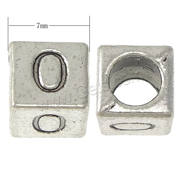 Zinc Alloy European Alphabet Beads, Cube, antique silver color plated, different designs for choice & without troll, 7x7x7mm, Hole:Approx 5mm, Sold By PC
