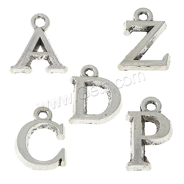 Pendentif alphabet en zinc, alliage de zinc, lettre, Plaqué de couleur d'argent, styles différents pour le choix, Trou:Environ 1.5mm, Vendu par PC